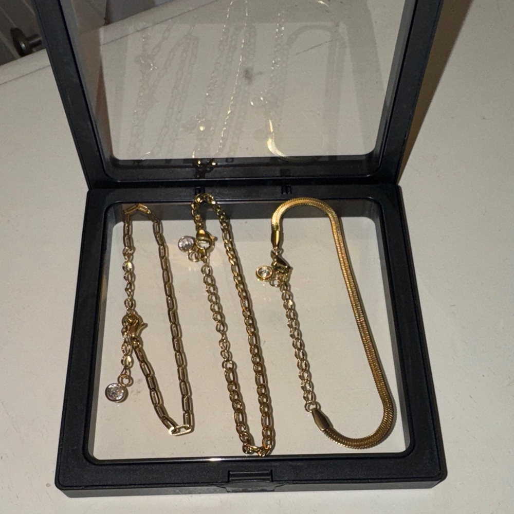 3 Piece Geometric Gold Chain Bracelet Set